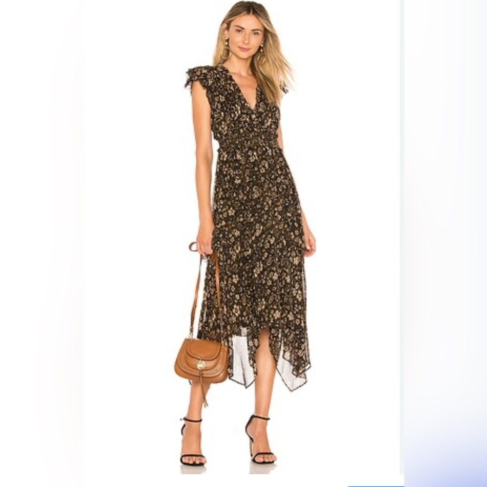 Ulla Johnson Black Floral Midi Dress